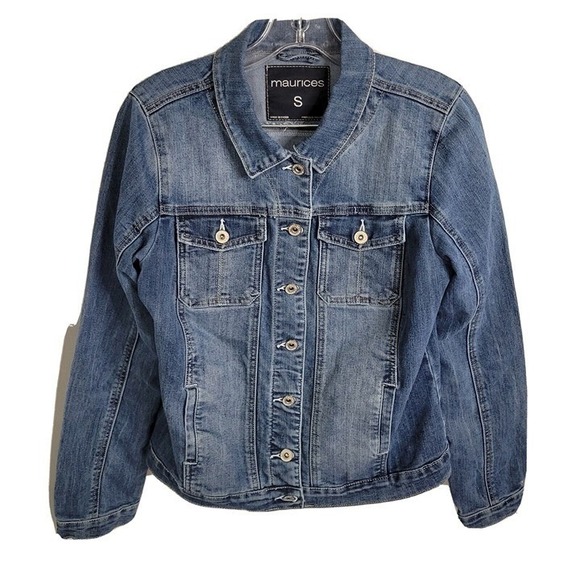 Maurices Denim Jacket Classic Jean Jacket Button Front Blue Size S biker retro - Picture 1 of 5